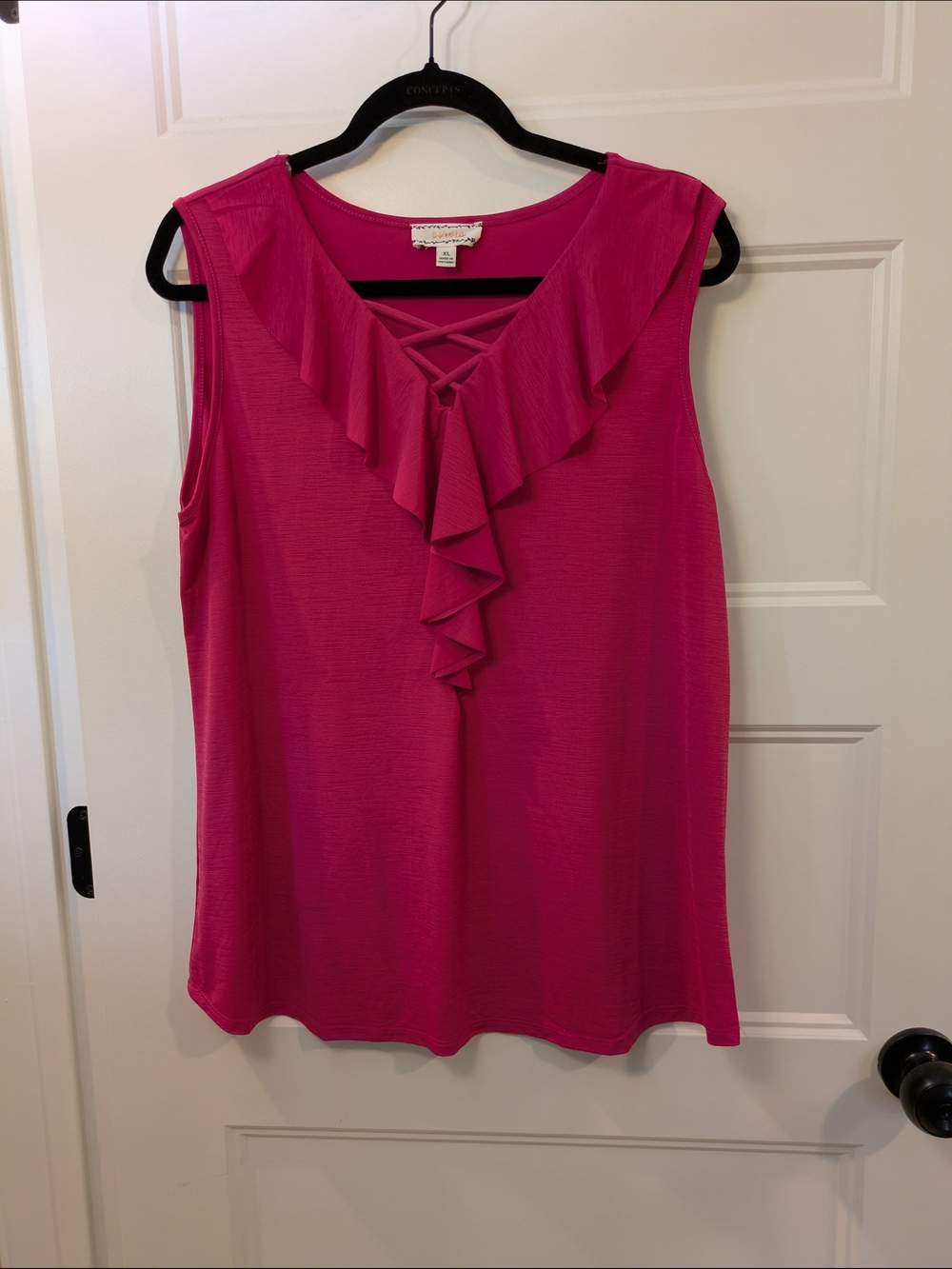 🔴 3/$15 Corvia Hot Pink Ruffle V-Neck Sleeveless Top